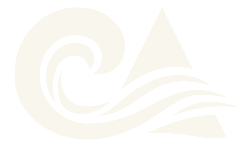 Abstraktes Schwarz-Weiß-Motiv mit einer stilisierten Welle, die sich in Richtung eines großen Dreiecks windet, wobei drei geschwungene Linien Wasser darstellen, das über das Dreieck fließt - eine künstlerische Anspielung auf Trauerwellen und die sanfte Trauerbegleitung in der Ostschweiz.